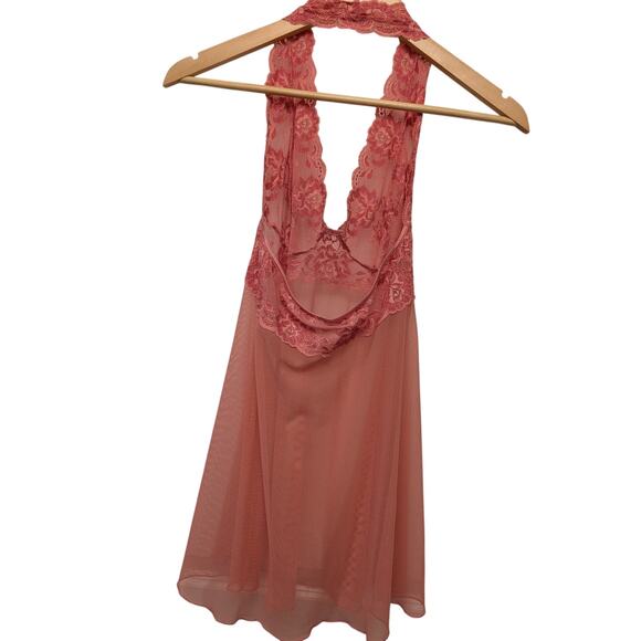 Victoria's Secret Babydoll Halter Mini Dress Sheer Mesh Floral Lace‎ Lingerie - Picture 3 of 4